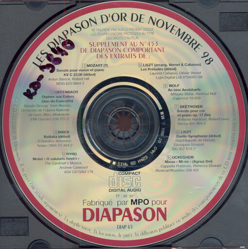 Les Diapason d'or de novembre 98