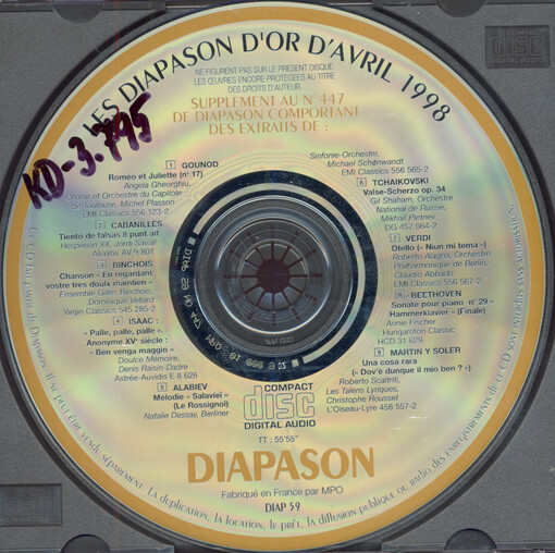 Les Diapason d'or d'avril 1998