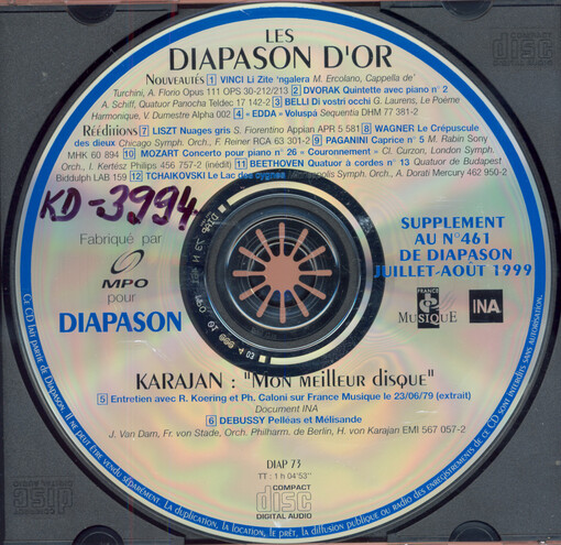 Les Diapason d'or supplement au no. 461 de Diapason juillet-aout 1999