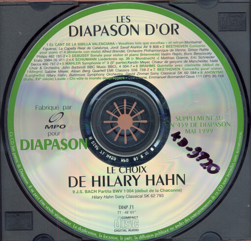 Les Diapason d'or supplement au no. 459 de Diapason mai 1999