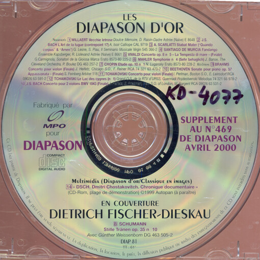 Les Diapason d'or supplement au no. 469 de Diapason avril 2000