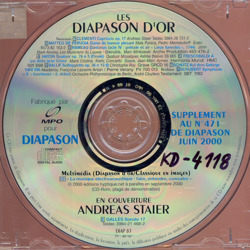 Les Diapason d'or supplement au no. 471 de Diapason juin 2000