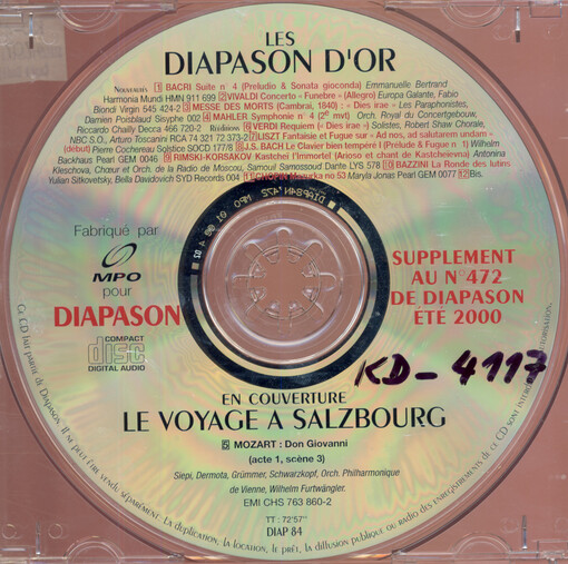 Les Diapason d'or supplement au no. 472 de Diapason été 2000