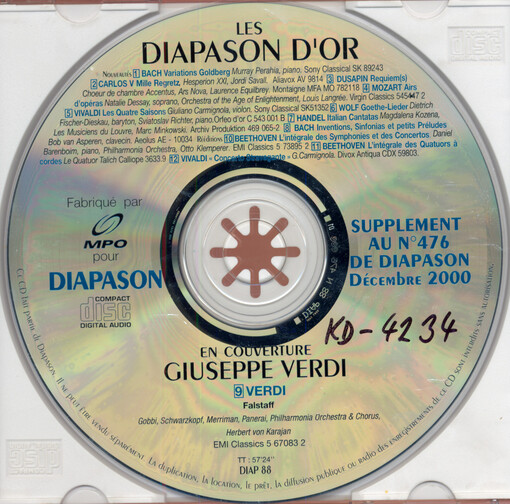 Les Diapason d'or supplement au no. 476 de Diapason décembre 2000