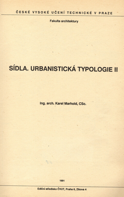 Sídla :urbanistická typologie II