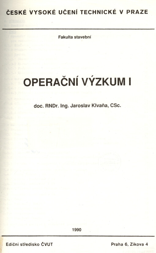 Operační výzkum [Díl] 1: určeno pro stud. fak. stavební
