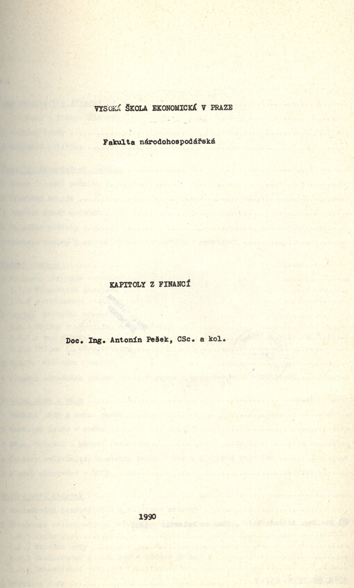 Kapitoly z financí: Určeno pro všechny fakulty VŠE