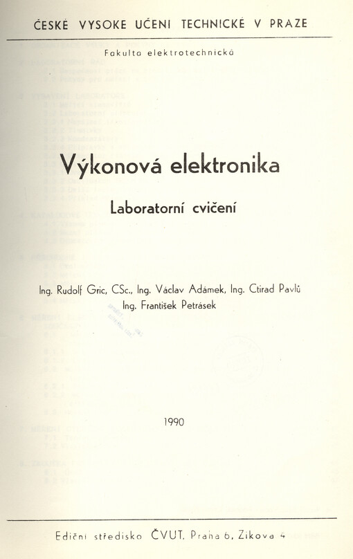 Výkonová elektronika: laboratorní cvičení : určeno pro stud. fak. elektrotechn