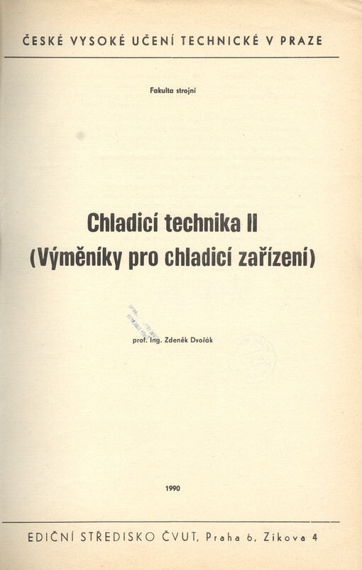 Chladicí technika: určeno pro stud. fak. strojní