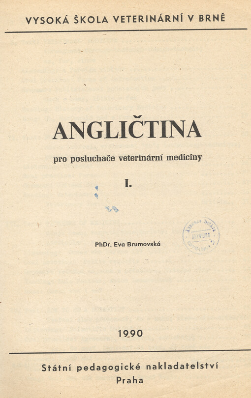 Angličtina pro posluchače veterinární medicíny I.