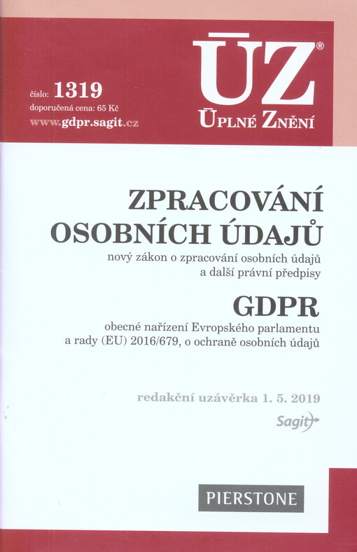 ÚZ č. 1319 Zpracování osobních údajů, GDPR