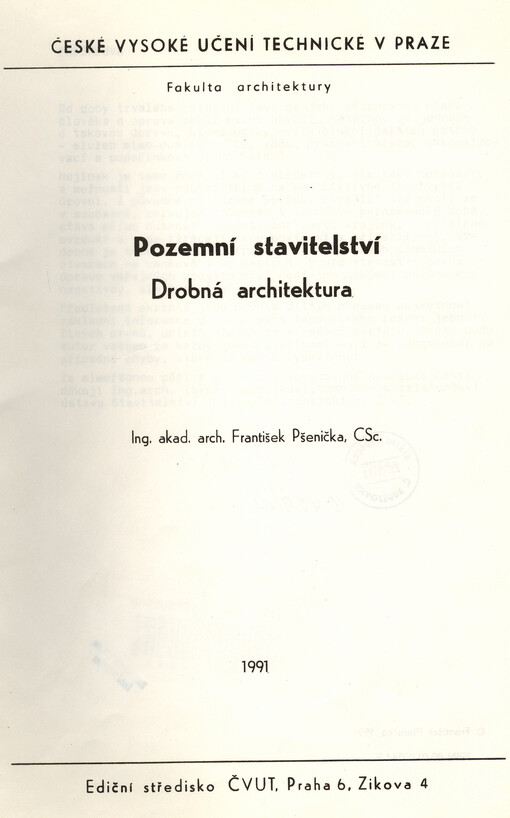 Pozemní stavitelství :drobná architektura, 1. vyd.