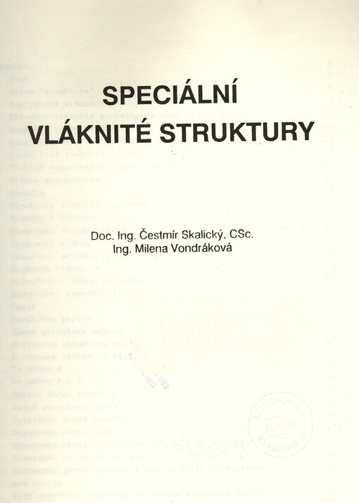 Speciální vláknité struktury: Určeno pro posl. VŠCHT v Pardubicích