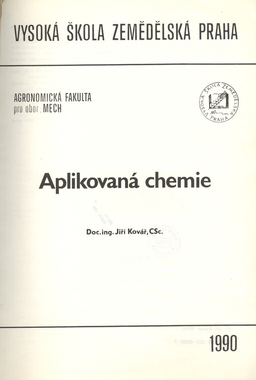 Aplikovaná chemie : Určeno pro stud. oboru mechanizace zeměd.