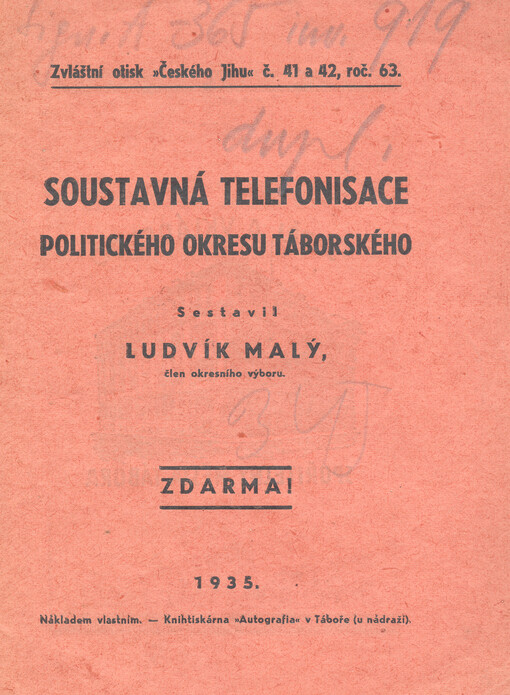 Soustavná telefonisace politického okresu Táborského