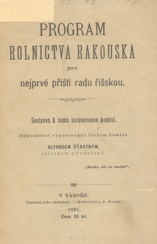 Program rolnictva Rakouska pro nejprvé příští radu říšskou