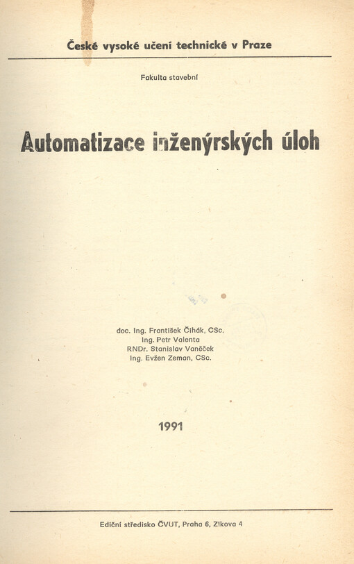 Automatizace inženýrských úloh: určeno pro stud. fak. stavební
