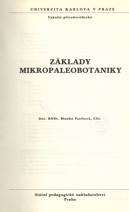 Základy mikropaleobotaniky: určeno pro posl. fak. přírodovědecké