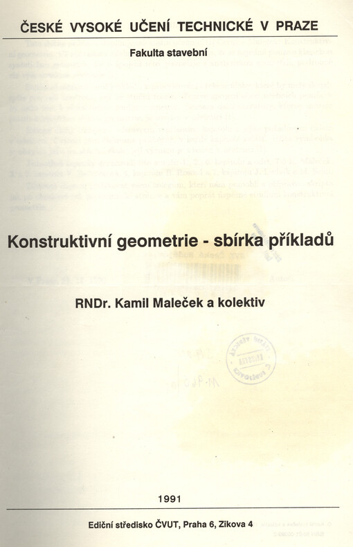 Konstruktivní geometrie: sbírka příkladů : určeno pro stud. fak. stavební