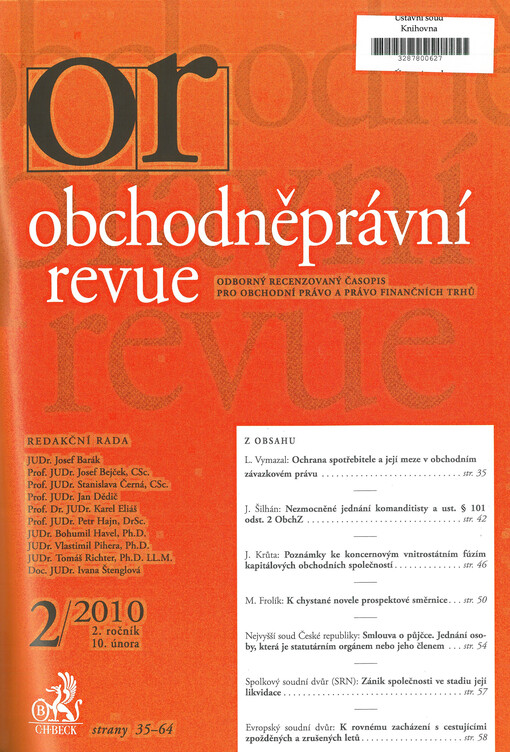 Obchodněprávní revue : odborný recenzovaný časopis pro obchodní právo a právo finančních trhů