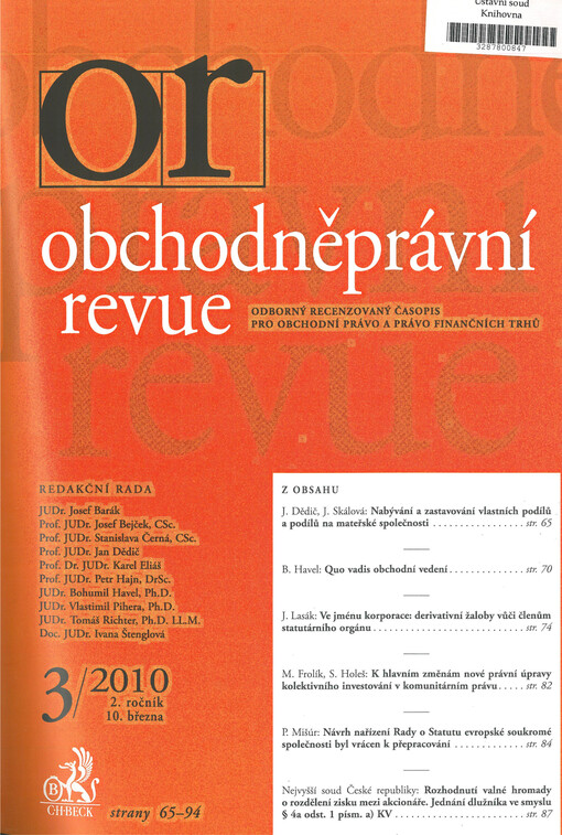 Obchodněprávní revue : odborný recenzovaný časopis pro obchodní právo a právo finančních trhů