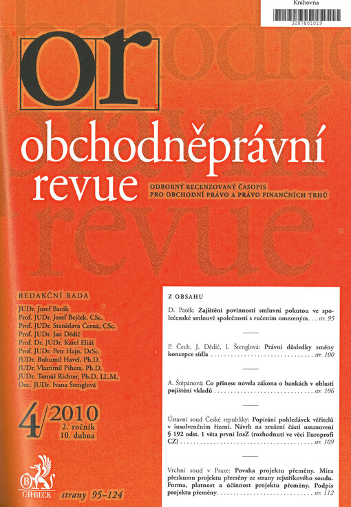 Obchodněprávní revue : odborný recenzovaný časopis pro obchodní právo a právo finančních trhů