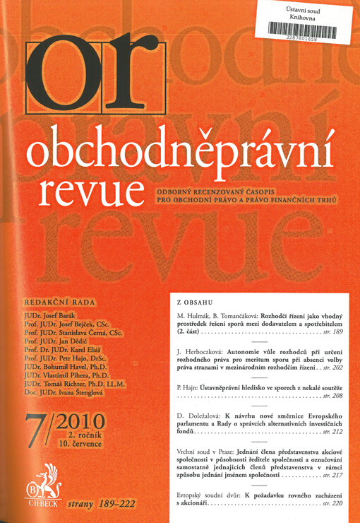 Obchodněprávní revue : odborný recenzovaný časopis pro obchodní právo a právo finančních trhů