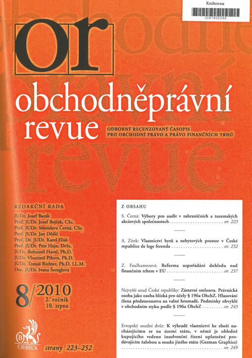 Obchodněprávní revue : odborný recenzovaný časopis pro obchodní právo a právo finančních trhů