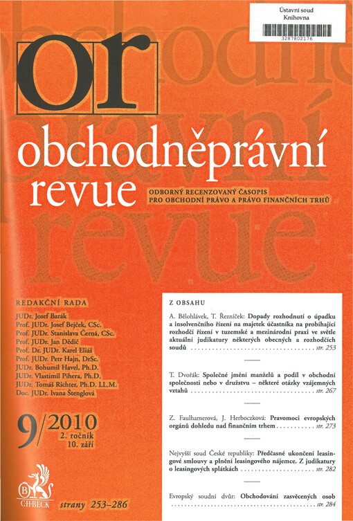 Obchodněprávní revue : odborný recenzovaný časopis pro obchodní právo a právo finančních trhů