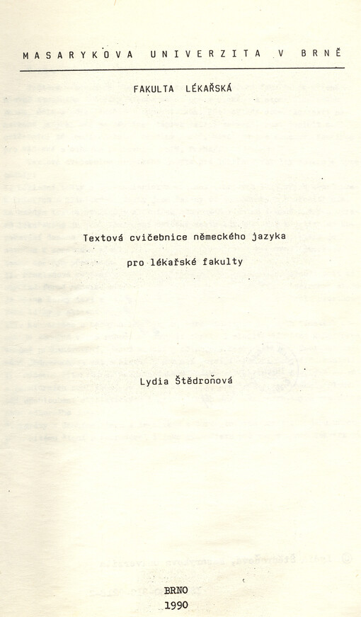Textová cvičebnice německého jazyka pro lékařské fakulty