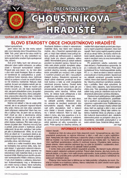 Obecní noviny Choustníkova Hradiště