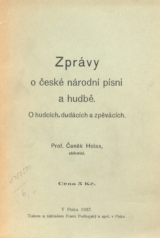 Zprávy o české národní písni a hudbě : o hudcích, dudácích a zpěvácích