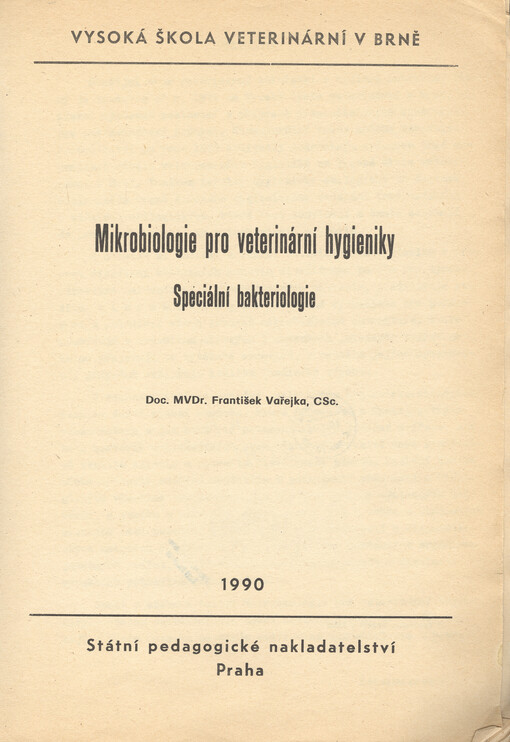 Mikrobiologie pro veterinární hygieniky