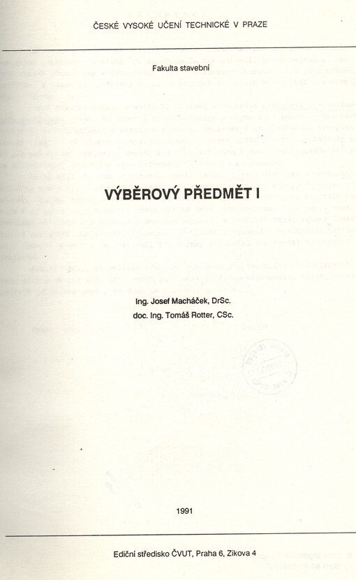Výběrový předmět I :určeno pro studenty fakulty stavební