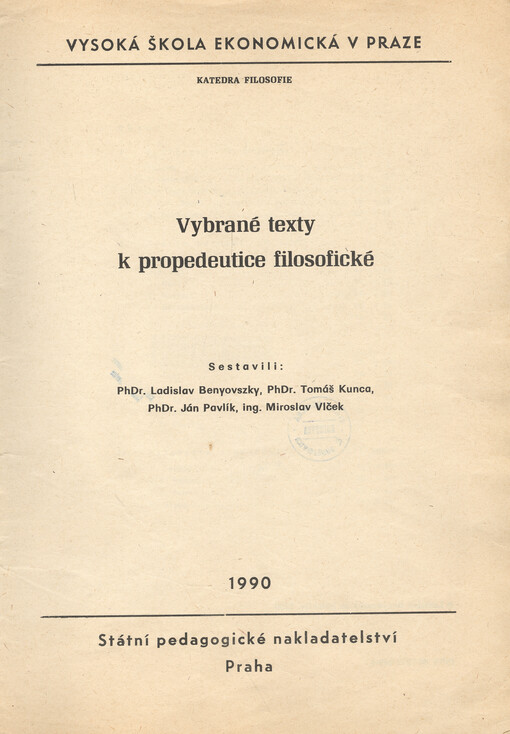 Vybrané texty k propedeutice filosofické