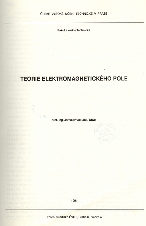 Teorie elektromagnetického pole : určeno pro stud. fak. elektrotechn.