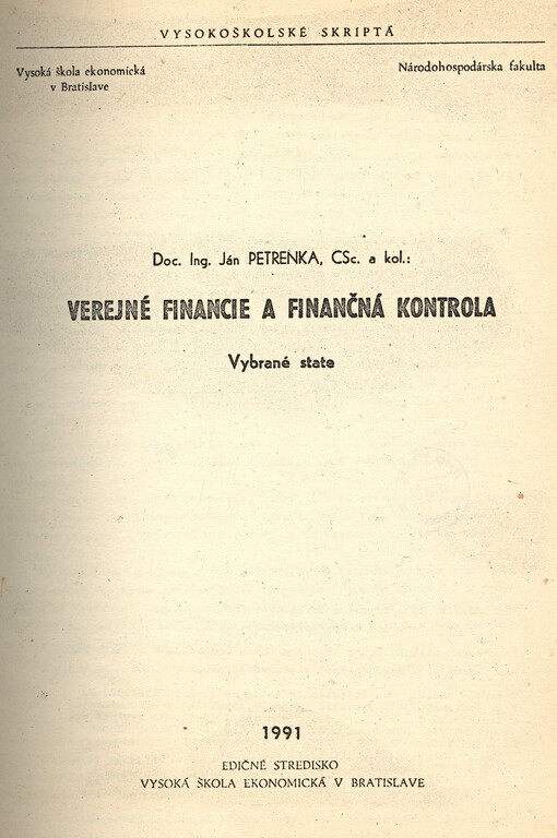 Verejné finance a finančná kontrola :vybrané state