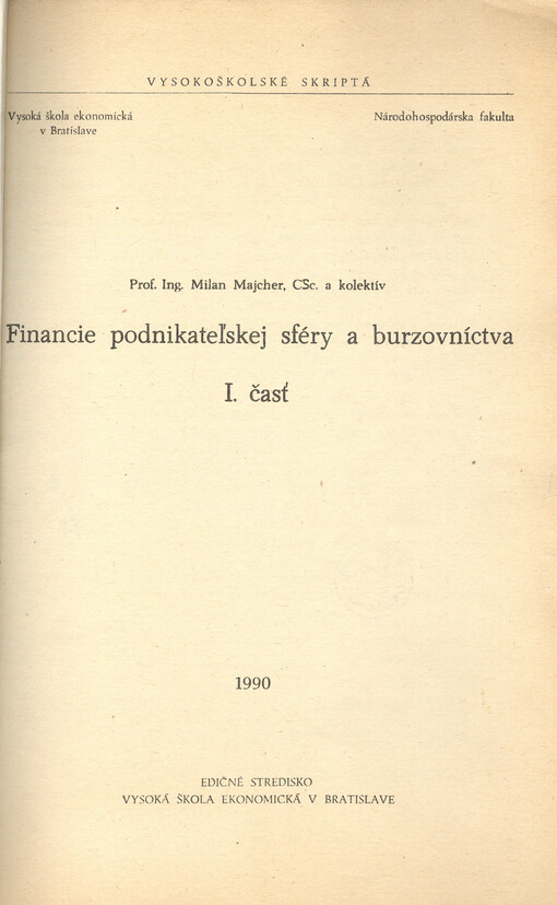 Financie podnikateľskej sféry a burzovníctva