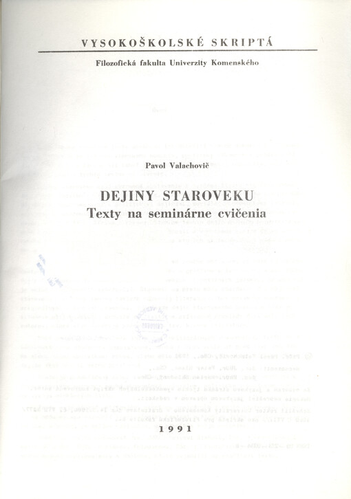 Dejiny staroveku : texty na seminárne cvičenia