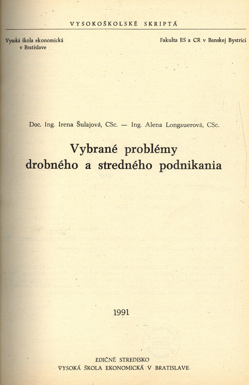 Vybrané problémy drobného a stredného podnikania