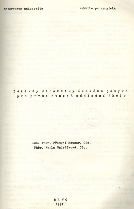 Základy didaktiky českého jazyka pro první stupeň základní školy