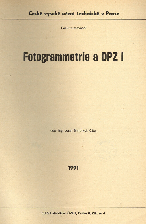 Fotogrammetrie a DPZ I