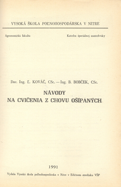 Návody na cvičenia z chovu ošípaných