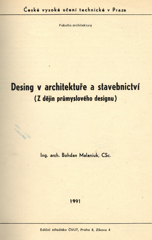 Design v architektuře a stavebnictví : (z dějin průmyslového designu)