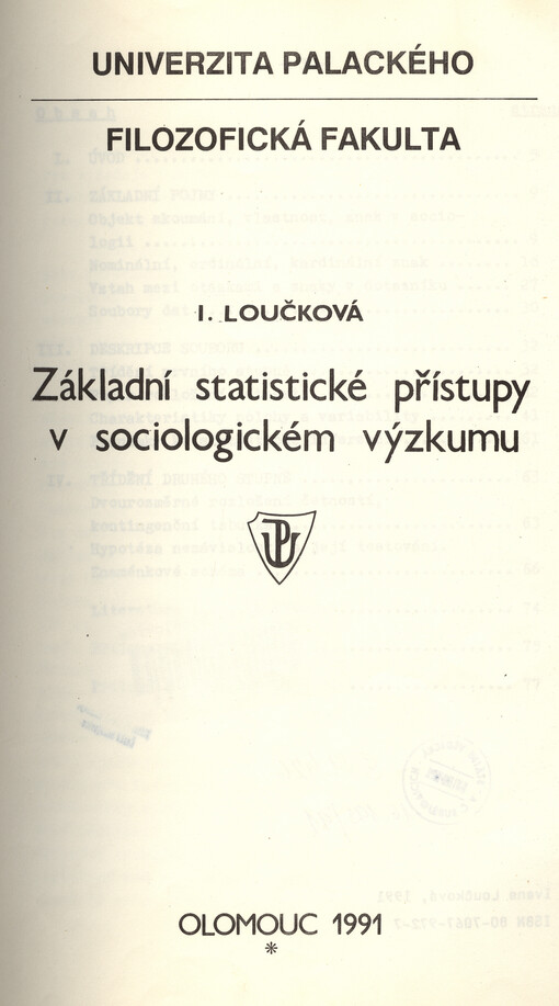 Základní statistické přístupy v sociologickém výzkumu: Určeno pro posl. filoz. fak