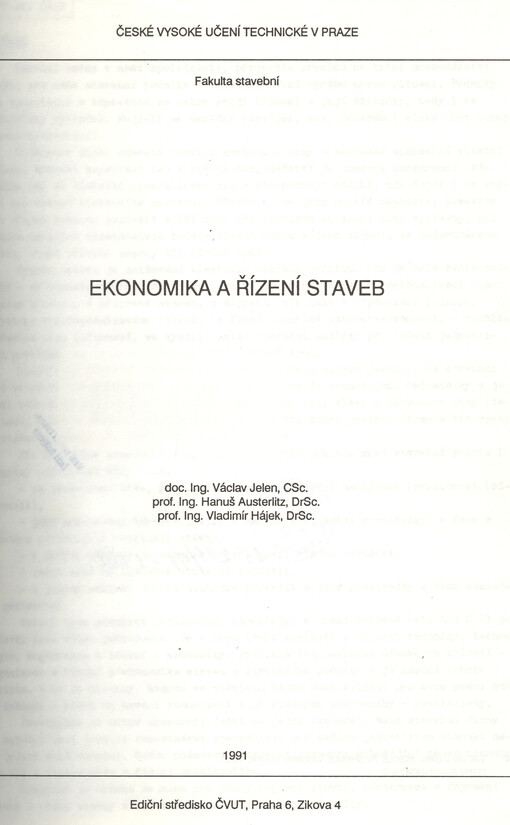 Ekonomika a řízení staveb