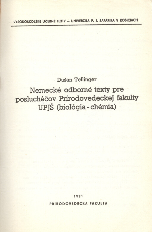 Nemecké odborné texty pre poslucháčov Prírodovedeckej fakulty UPJŠ (biológia-chémia)