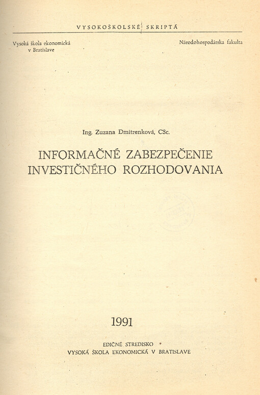 Informačné zabezpečenie investičného rozhodovania