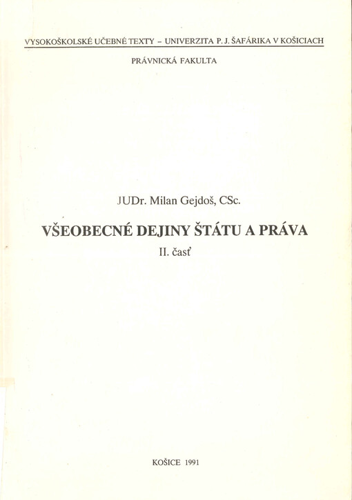 Všeobecné dejiny štátu a práva. 2. časť