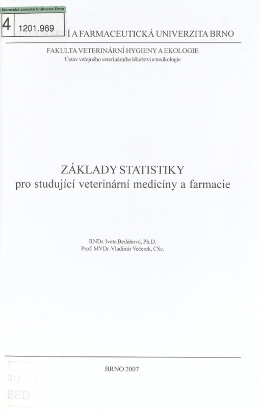 Základy statistiky pro studující veterinární medicíny a farmacie